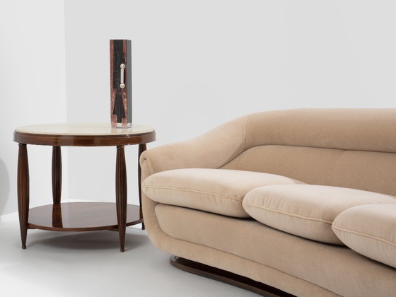 Image 1 of Isa Bergamo large Art Deco walnut mohair velvet sofa 1940s