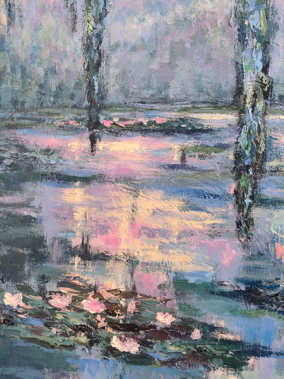 Image 1 of Boat tour in the Danube Delta, canvas painting, acrylic, palette knife