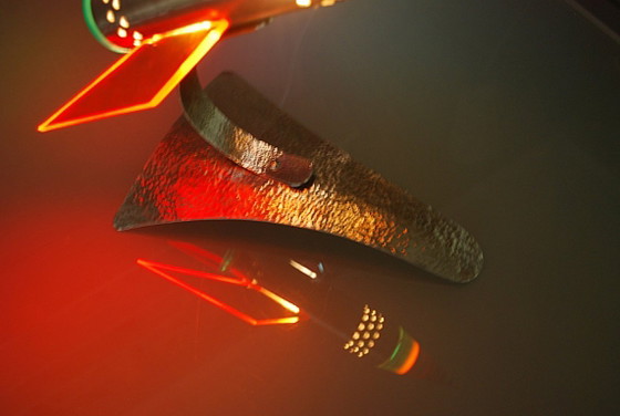 Image 1 of Rocket lamp, Red Yellow Blue made of stainless steel 1970s Space age, handmade