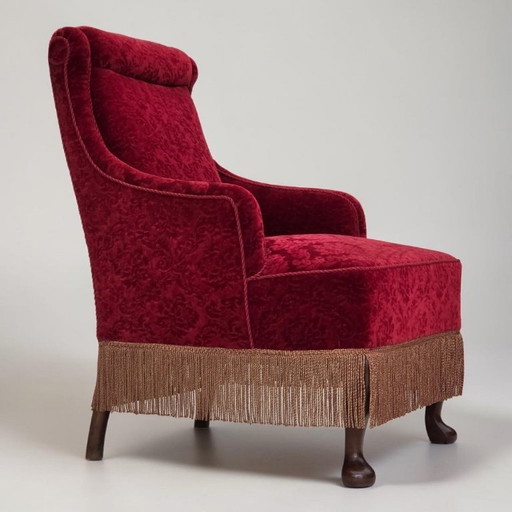 1950er, Dänischer Vintage Sessel, Möbelvelours, Eichenholz.