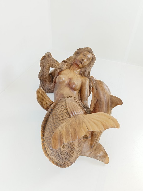 Image 1 of tavolino da caffè vintage a forma di sirena con piano in vetro