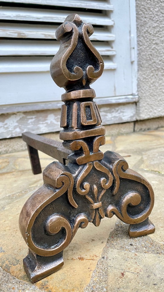 Image 1 of Pair of FOLDING CHENETS Solid Brass VINTAGE