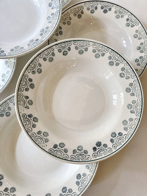6 assiettes creuses Digoin & sarreguemines, décors fleuri vert émeraude