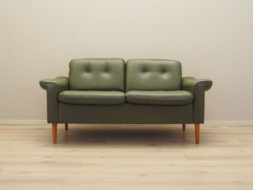 Canapé en cuir vert, design danois, années 1970, production : Danemark