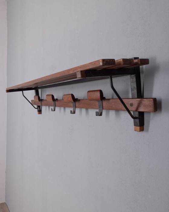 Image 1 of VINTAGE 1960S WALL COAT RACK IN METAL AND WOOD, ITALIAN DESIGN