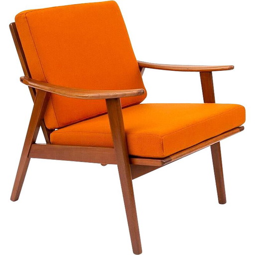 Poltrona vintage scandinava in teak e lana, anni '60