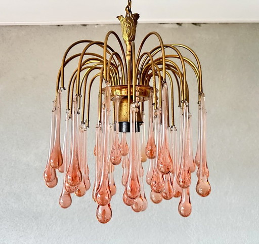Vintage pink teardrop kroonluchter – Glass, Metal