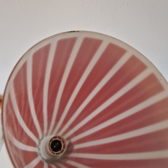 Image 1 of Vintage glazen hanglamp rood wit gestreepte lamp