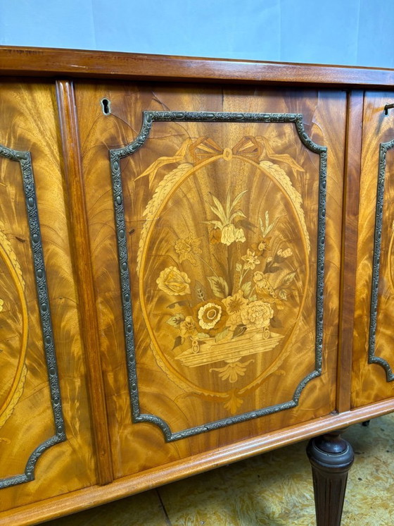Image 1 of Exceptional Antique Marquetry Inlaid Hall Console / Sideboard – Circa 1900  Satinwood, Tulipwood & Rosewood Floral Inlay 