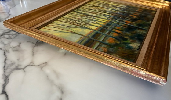 Tableau Très Ancien Huile Sous Bois Au Coucher De Soleil – Peintures et dessins, Wood (photo 6 of 9)