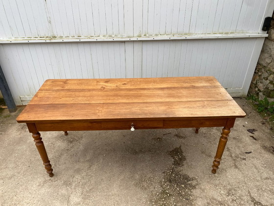Image 1 of Sam solid oak farmhouse dining table with 1 drawer, circa 1950, 180x74cm