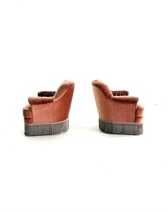 Set Van 2 Vintage Velours Fauteuils ‘60 – Wood, Metal (photo 4 of 8)