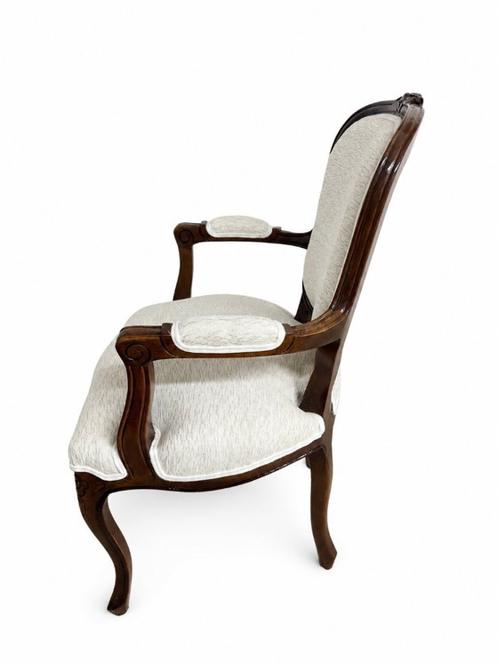 Image 1 of Restored Louis XV Style Armchair with Carved Wood and Light Upholstery
