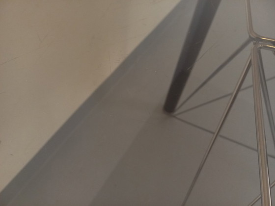 Image 1 of Vintage round dining table in smoked glass, black metal and chrome metal from the 80s