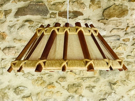 Image 1 of Suspension en bois et jute, style scandinave vintage, années 1960