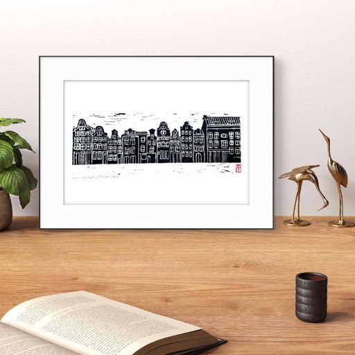 Vintage Amsterdam Linocut – A3 Black Print