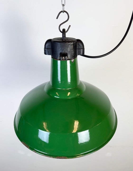 Image 1 of Industrial Green Enamel Factory Pendant Lamp, 1960s