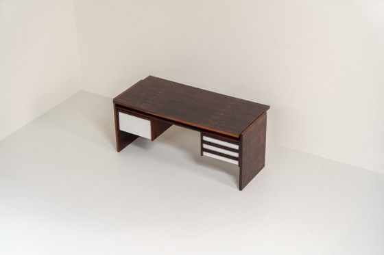 Rare double-sided “Vario” desk by Werner Wölfer for V-Form (Belgium, 1960s)., V Form, Wood, Brown, Vintage (photo 5 of 24)