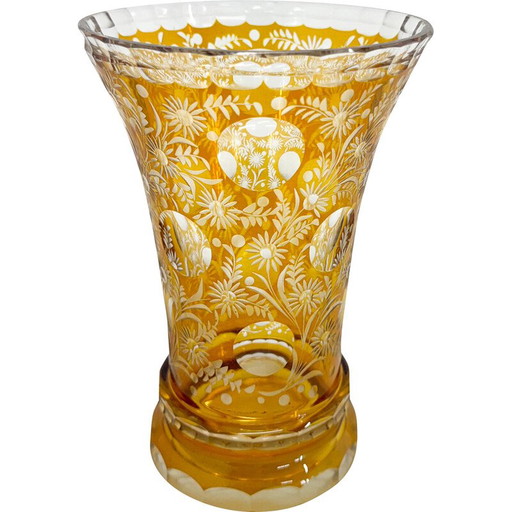 Vintage clear glass vase with floral pattern, Czechoslovakia