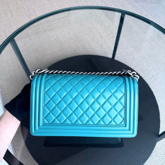 Image 1 of Chanel Boy Medium - 25CM Quilted Lambskin Blue Silver Hardware Series 19