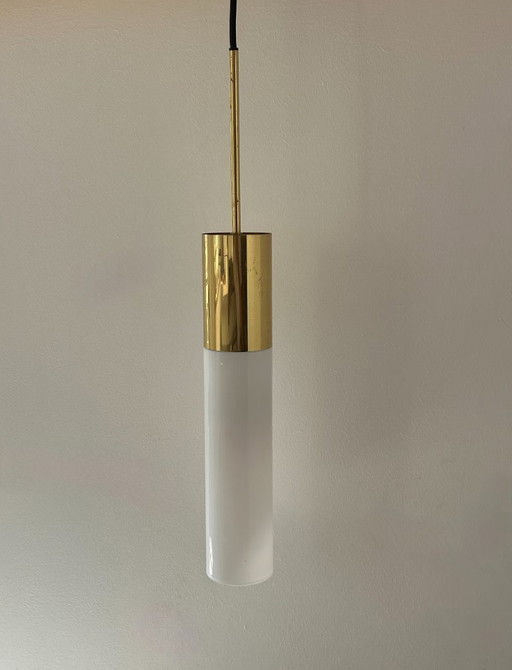 Vintage messing en opaline hanglamp, Limburg, Duitsland 1960