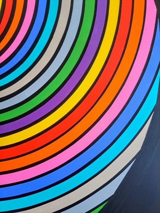 Image 1 of Quadro op-art "Jet Airplane" - opera d'arte geometrica colorata su MDF di Franklin van Dam (95x95 cm)