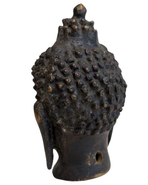 Testa di Buddha antica in bronzo dorato – Himalaya, 096 – Sculture, Bronze (photo 6 of 9)