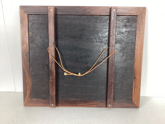 Image 1 of Vintage inlaid wood panel with an oriental image