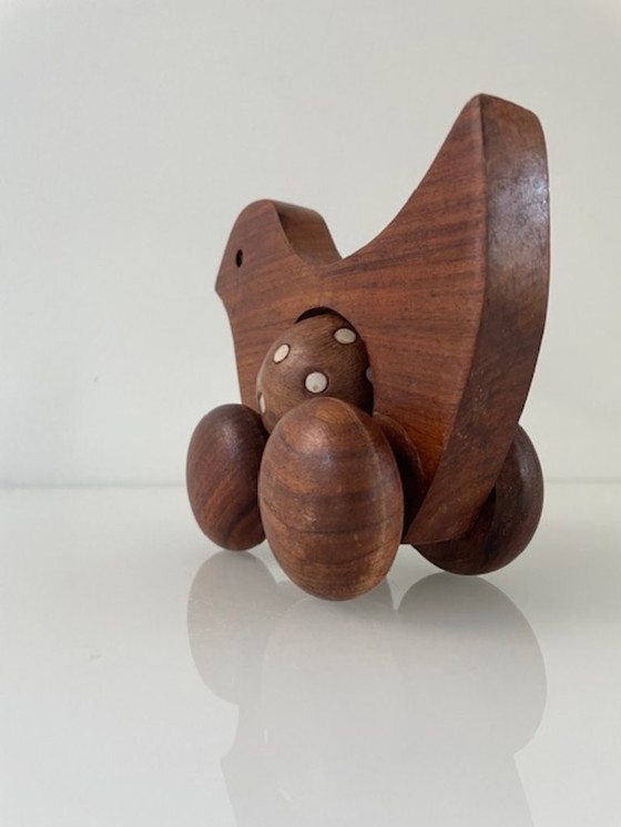 Image 1 of Anatra scandinava in legno su ruote – design vintage