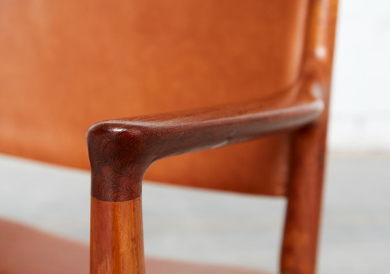 Paar Hans Wegner JH-513 Fauteuils voor Johannes Hansen, Hout, Leer, Bruin, Mid Century Modern (foto 8 van 15)