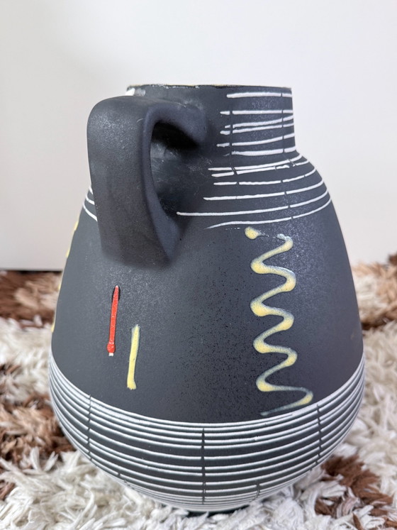 Vaso vintage Scheurich Keramik, decoro grafico, 35 cm, Scheurich W-Germany, Vasi, Ceramica, Nero (foto 5 di 12)