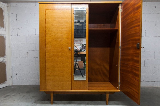 Image 1 of 1970s Scandinavian wardrobe with hanging space, shelf, mirror, 21x126cm, 2 doors