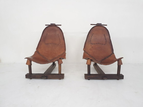 Image 1 of Ensemble de deux fauteuils lounge en cuir façon selle, Brésil, années 1960