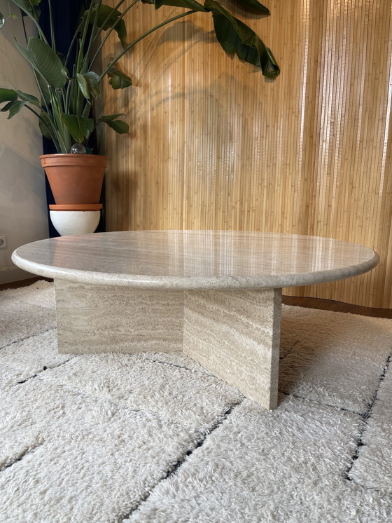 Image 1 of Vintage Xl Round Travertine Coffee Table