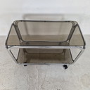 Vintage Side Table Trolley With Smoked Glass and Chrome on Wheels, 1970s