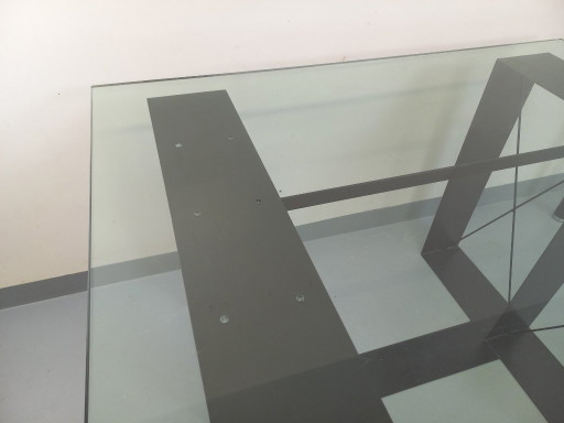 Vintage rectangular high table in glass and black metal from the 80s