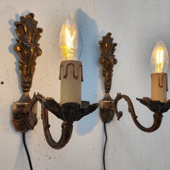 Image 1 of Vintage messing Hollywood Regency wandlampjes bedlampjes 02