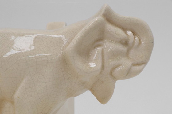 Image 1 of French Art Deco Ceramic Bookends in Elephant Motif, 1930s 