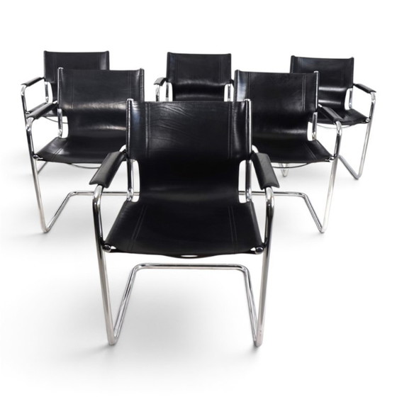 Matteo Grassi Set of 6 Visitor Chairs, Leather/Chrome Dining Chairs, 1970 (photo 11 of 20)
