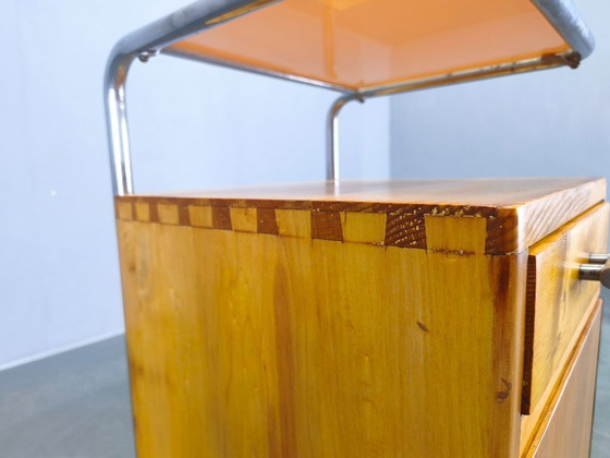 Image 1 of Bauhaus Chrome Tubular Nightstand with Glass Top, 1930s