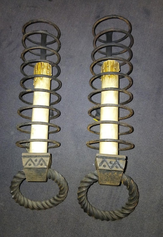 Image 1 of Iron wall sconces, inspired by the medieval cellar rat candlestick style