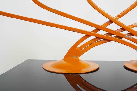 Image 1 of  1970s Orange Candelabra Large Metal Sculptural Mid Century Retro Candle Holder Space Age Statement Centrepiece 