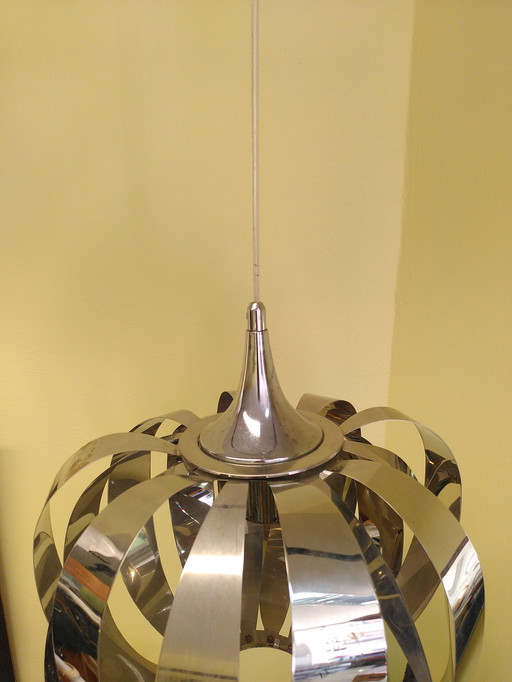 Space Age hanglamp van verchroomd metaal
