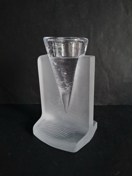 Image 1 of Kosta Boda crystal candlestick, Ice Age style. Designed by Kjell Engman in 2004.