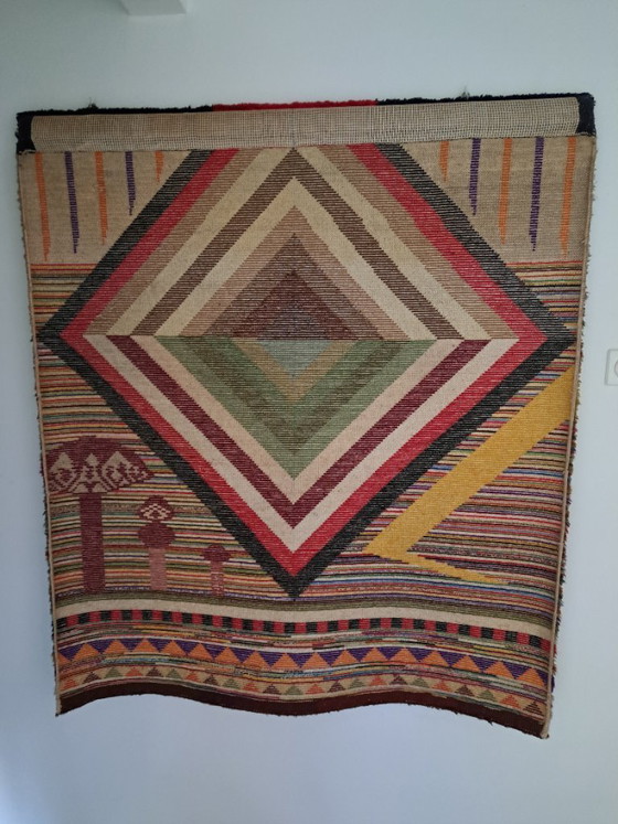 Image 1 of Groot vintage handgemaakt wandkleed – jaren 60/70 – 140 x 122 cm