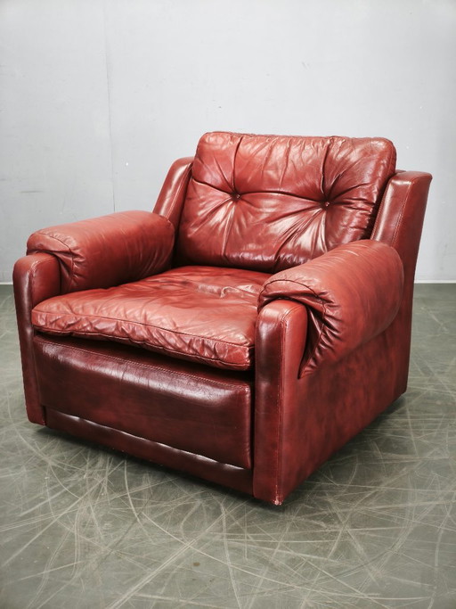 1970er Jahre Dänischer Moderner Roter Leder Lounge Sessel, Skandinavisches Design