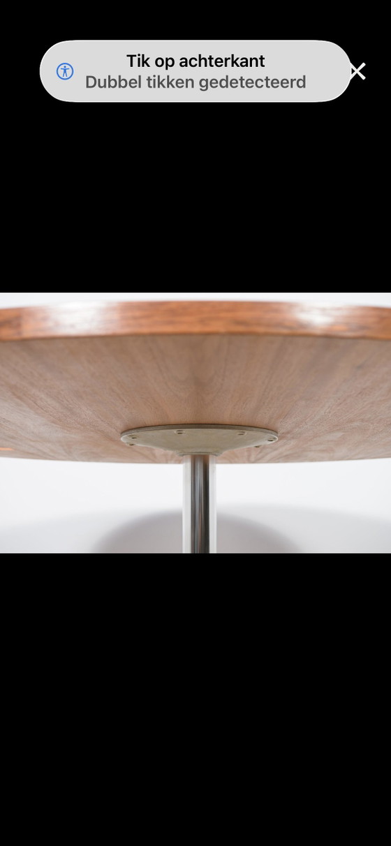 Magnifique table de salle à manger design vintage danoise – Jatoba & aluminium – années 70 – Ø130 cm (photo 9 of 9)