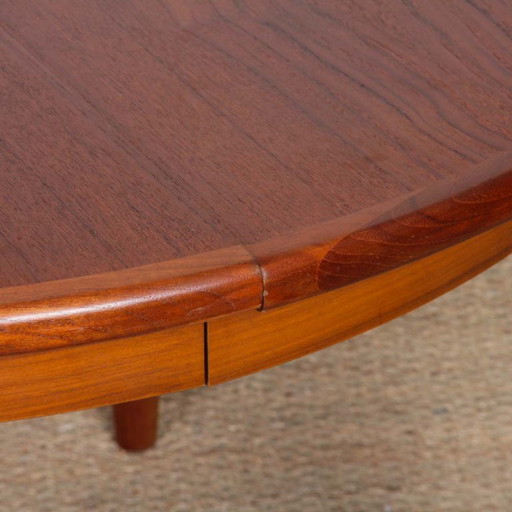 Grande table de repas ronde extensible en teck, 1960