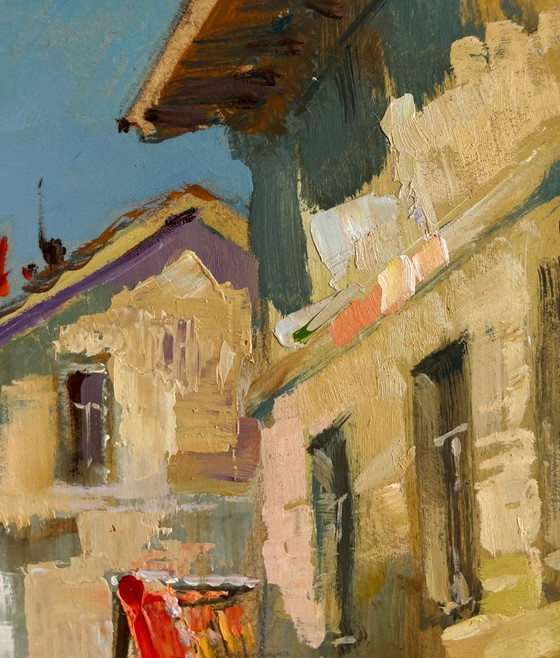 Image 1 of Original Oil Painting Summer Street Landscape Summer walk around the city