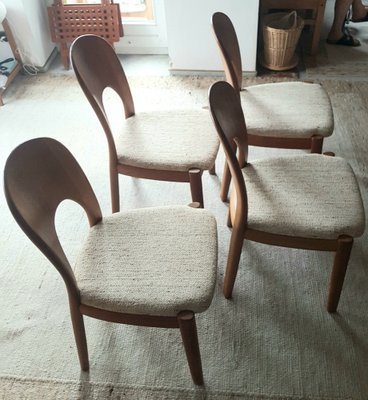 Image 1 of Mid-Century Teakholz Esszimmerstühle mit Original Wollstoff von Nils Koefod für Koefoeds Hornslet, 1960S, Satz von 4